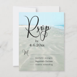 Rippled Sand Aqua Water Foto Modernes Beach Weddin RSVP Karte