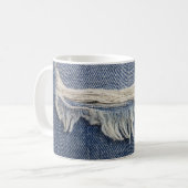 Rippte Jeans Textur, stilvoller Hintergrund. Kaffeetasse (Vorderseite Links)