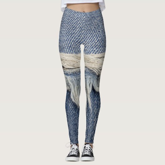 Rippte Jeans Textur, stilvoller Hintergrund. Leggings (Vorderseite)