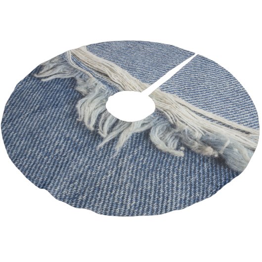 Rippte Jeans Textur, stilvoller Hintergrund. Polyester Weihnachtsbaumdecke (Schrägansicht)