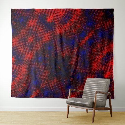 Riscos vermelhos cruzados e fundo azul? wandteppich (Beispiel (Horizontal))