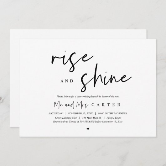 Rise and Shine, Post Hochzeit Brunch Feier In Einladung (Vorne/Hinten)