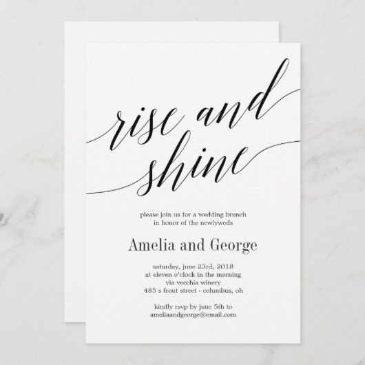 Rise and Shine Wedding Brunch Modernes Skript Einladung (Vorne/Hinten)