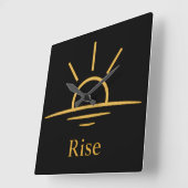 Rise — Minimalist Sunrise Quadratische Wanduhr (Winkel)