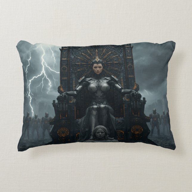 Rise of the AI Empress: Sci fi Cyberpunk Pillow Dekokissen (Vorderseite)