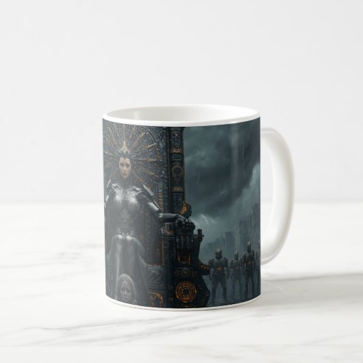 Rise of the AI Empress: Sci Fi Cyberpunk Theme Kaffeetasse (VorderseiteRechts)