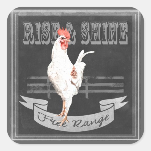 Rise & Shine Rooster Quadratischer Aufkleber (Vorderseite)
