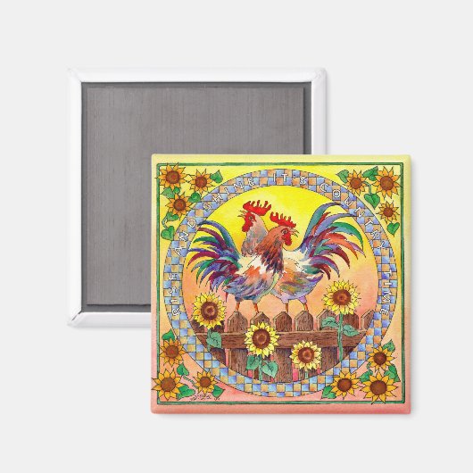 RISE & SHINE ROOSTERS VON SHARON SHARPE MAGNET (Vorderseite/Rückseite)