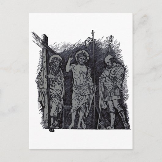 Risen Christ zwischen Heiligen Andrew und Longinus Postkarte (Vorderseite)