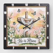 Risen Cross Lilies Oaster Quadratische Wanduhr (Vorderseite)