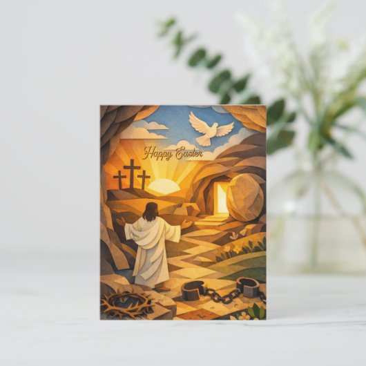 Risen Jesus Empty Tomb 3D Easter Flat Card (Stehend Vorderseite)