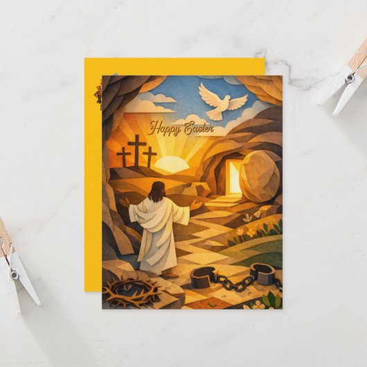Risen Jesus Empty Tomb 3D Easter Flat Card (Vorderseite/Rückseite Beispiel)