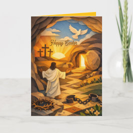 Risen Jesus Empty Tomb 3D Papercut Easter Card Karte