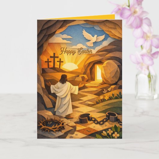 Risen Jesus Empty Tomb 3D Papercut Easter Card Karte (Orchidee)