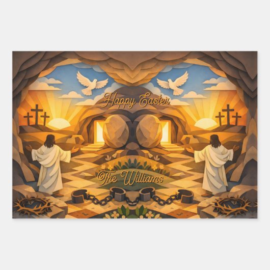 Risen Jesus Empty Tomb 3D Papercut Easter Geschenkpapier Set (Vorderseite 2)