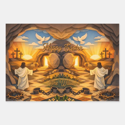 Risen Jesus Empty Tomb 3D Papercut Easter Geschenkpapier Set (Vorderseite)