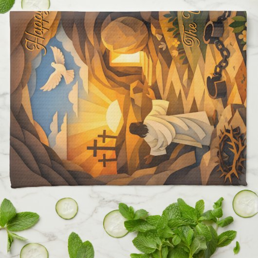 Risen Jesus Empty Tomb 3D Papercut Easter Geschirrtuch (Gefaltet)
