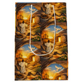 Risen Jesus Empty Tomb 3D Papercut Easter Gift Bag Mittlere Geschenktüte (Rückseite)
