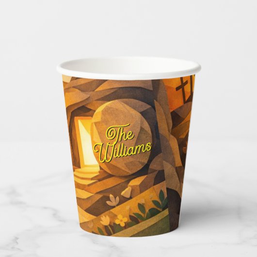 Risen Jesus Empty Tomb 3D Papercut Easter  Pappbecher (Rückseite)