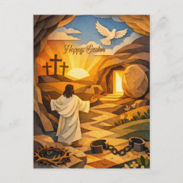 Risen Jesus Empty Tomb 3D Papercut Easter Postcard Postkarte