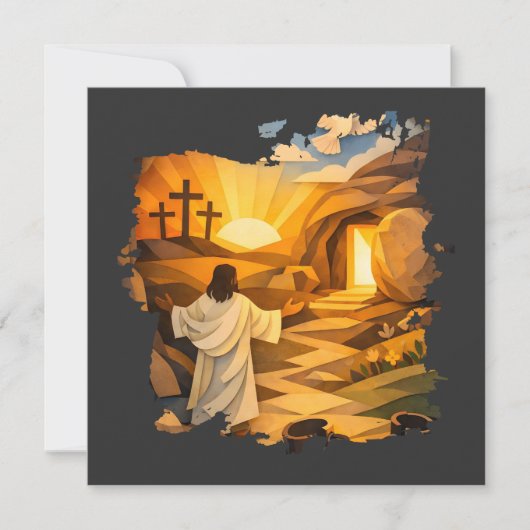Risen Jesus Empty Tomb Papercut Easter Flat Card (Vorderseite)