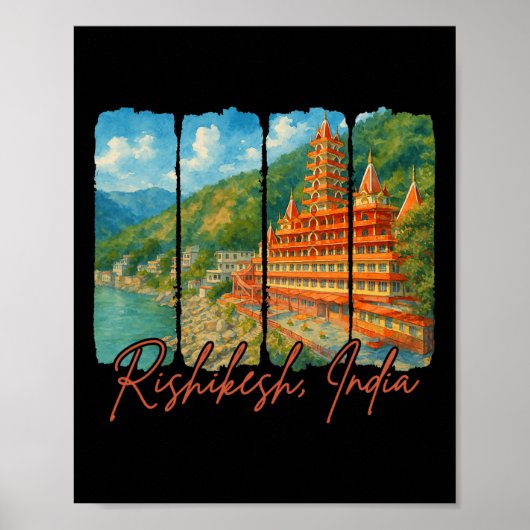 Rishikesh Indien Reise Trip Brushstroke Rishikesh Poster (Vorne)