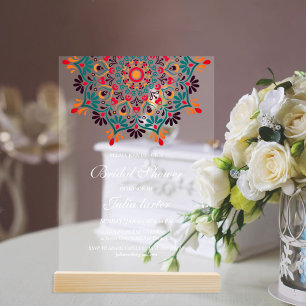 Rising Boho Indian Fusion Floral Mandala Wedding Acryleinladungen