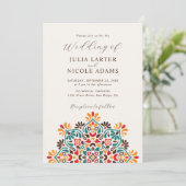 Rising Boho Indian Fusion Floral Mandala Wedding Einladung (Stehend Vorderseite)