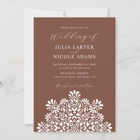 Rising Boho Indian Fusion Floral Mandala Wedding Einladung (Vorderseite)