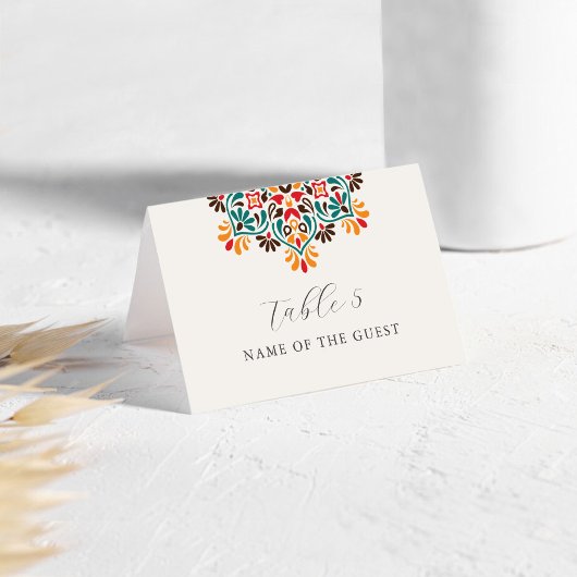 Rising Boho Indo Floral Mandala Wedding Place Card Tischnummer
