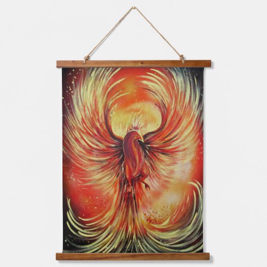 Rising Phoenix Fire Bird Bold Flame Mythical Wandteppich Mit Holzrahmen (Vorderseite)