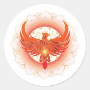 Rising Phoenix Mandala Runder Aufkleber