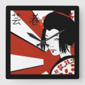 Rising Sun Geisha Quadratische Wanduhr (Vorderseite)