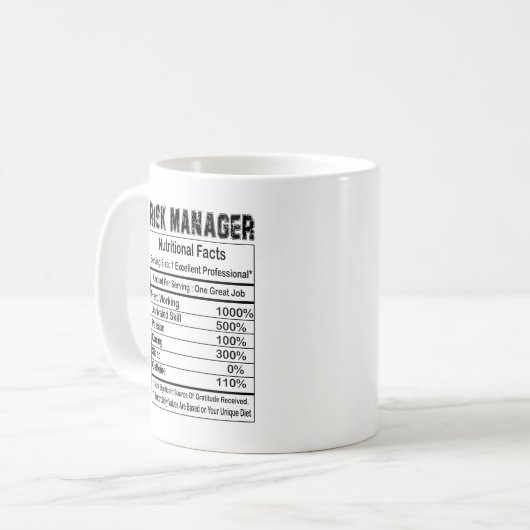 Risk Manager Nutrition Facts 11 oz Coffee Mug Kaffeetasse (Vorderseite Links)