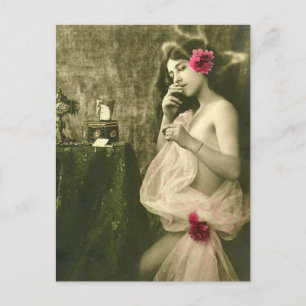 Riskierte Vintage Raucherin Französisches Foto Postkarte