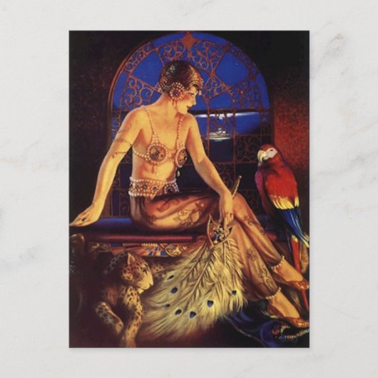 Risque Flapper Fashion Girl & Exotic Haustiere Pos Postkarte (Vorderseite)