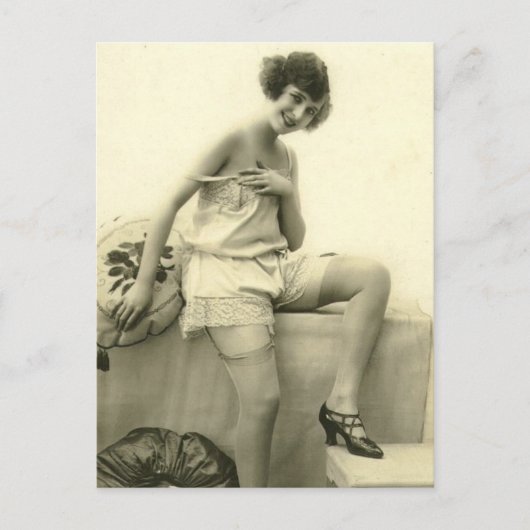 Risque Vintag Flapper Girl Französisch Foto Postkarte (Vorderseite)