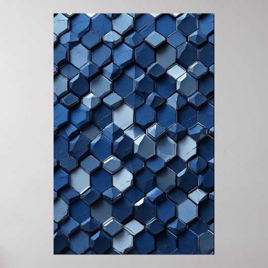 Risse HexagonalTiles: Abstrakt Blue Geometric Poster (Vorne)