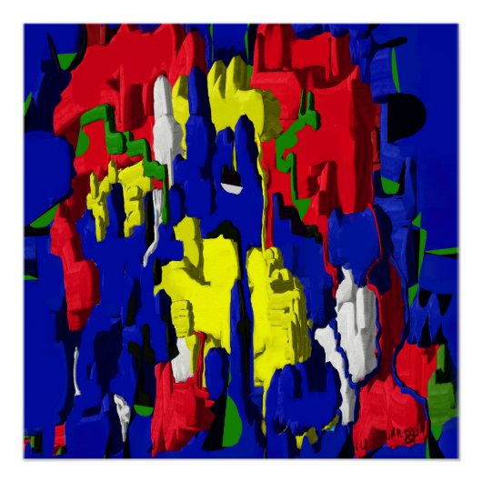 Risse im Blau, abstrakt Poster (Vorderseite)