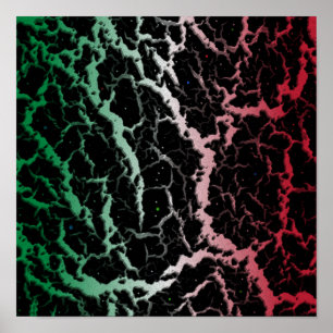 Rissige Space Lava - Grün/Weiß/Rot Poster
