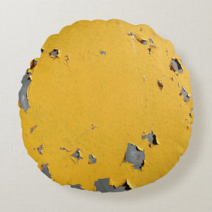 Rissiges gelbes Metall: schmutzige Textur. Rundes Kissen