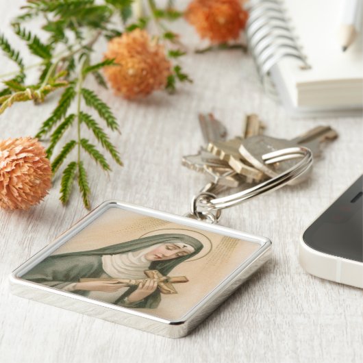 Rita von Cascia (M 015) Premium Square Metal Schlüsselanhänger (Seite)