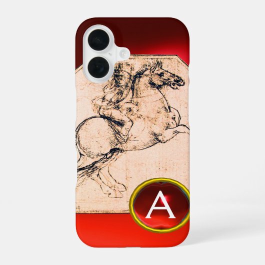Ritter auf einem aufbäumenden Pferd Roter Rubin-Ed iPhone 16 Hülle (Rückseite)
