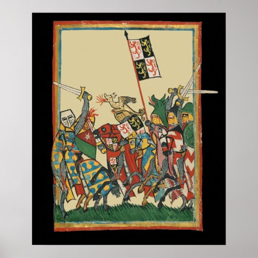 Ritter Charging, Codex Manesse aus dem 14. Jahrhun Poster (Vorne)