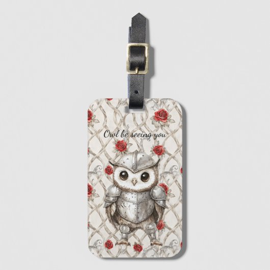Ritter Eule in glänzender Rüstung rote Rosen flora Gepäckanhänger (Vorderseite Vertikal)