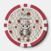 Ritter Eule in glänzender Rüstung rote Rosen sehen Pokerchips (Vorderseite)