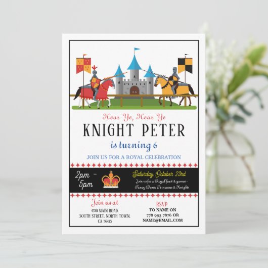 Ritter Geburtstagsparty - Einladung (Stehend Vorderseite)