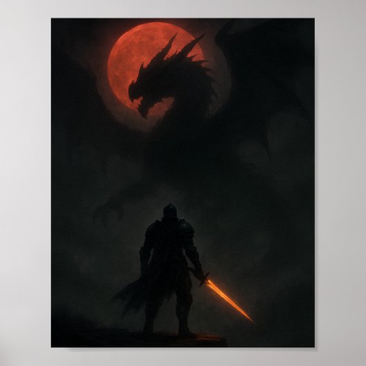 Ritter gegen Drachen unter dem blutroten Mond Fant Poster (Vorne)