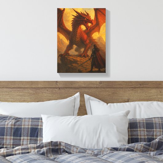 Ritter gegenüber dem Roten Drachen auf der fiery M Leinwanddruck (Insitu (Schlafzimmer))