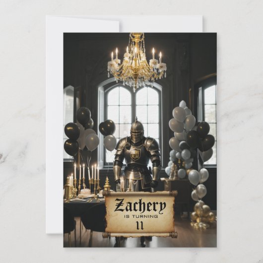 *~* Ritter in Armor Mittelalter Thema AP88 Geburts Einladung (Vorderseite)